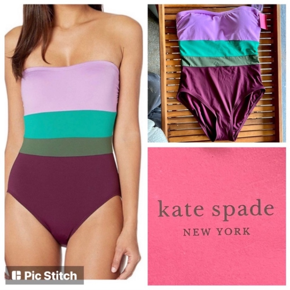 KATE SPADE strapless one pice UNDERWIRE CUPS swimsuit size S raisin